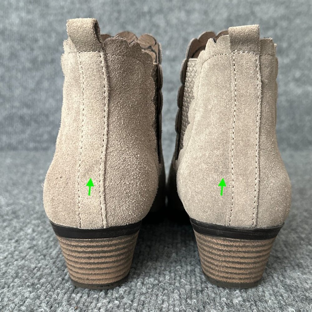 Sktechers Booties Womens 8 Taupe Grey Suede Air Cooled Scalloped Edge Boots - Picture 9 of 16